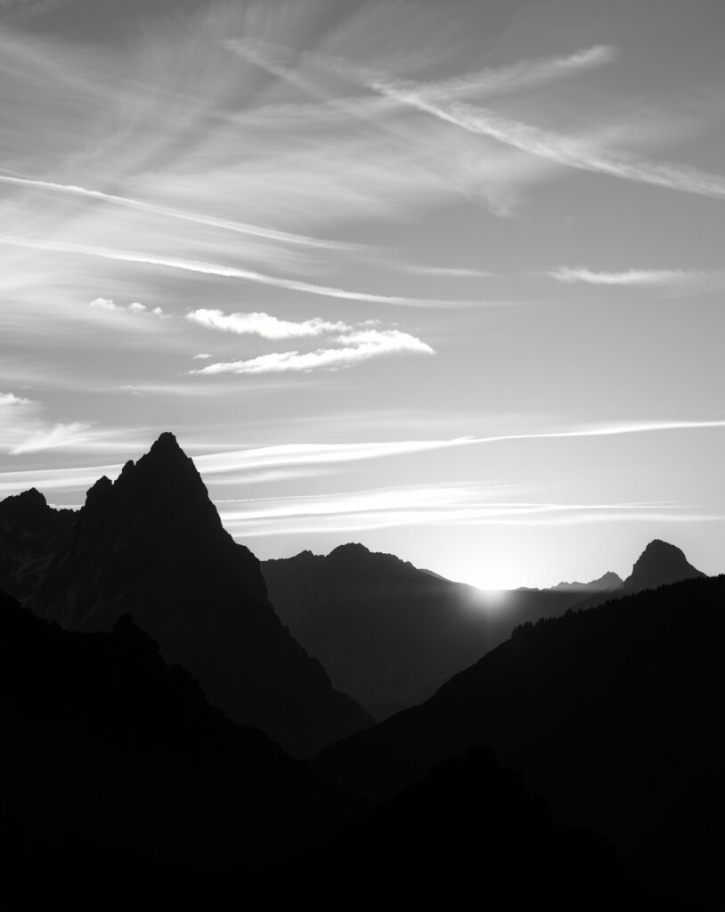 Monochrome Mountain Landscape at Dusk – free AI stock image