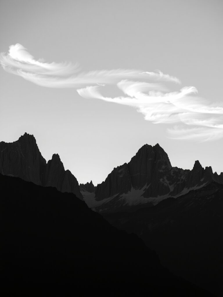 Monochrome Mountain Range at Dusk – free AI stock image