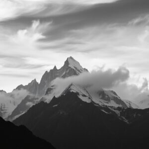 Monochrome Mountains Under Cloudy Sky – free AI stock image