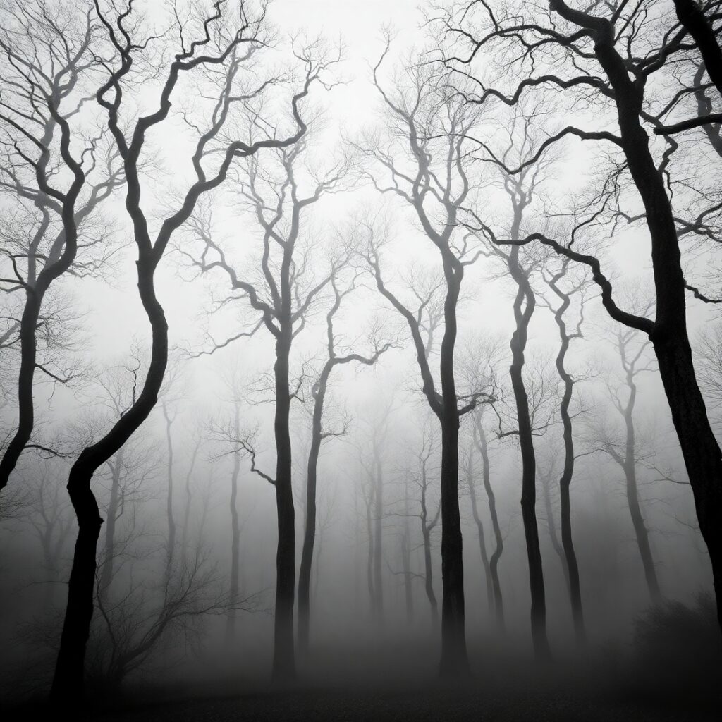 Monochrome Mystique of a Silent Forest – free AI stock image