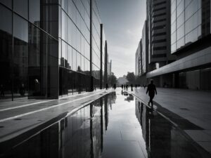 Monochrome Reflection in Urban Landscape – free AI stock image