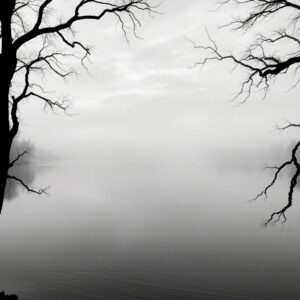 Monochrome Reflections in a Quiet Lake – free AI stock image