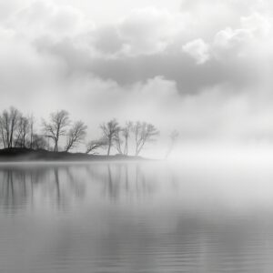 Monochrome Reflections on a Mysterious Lake – free AI stock image