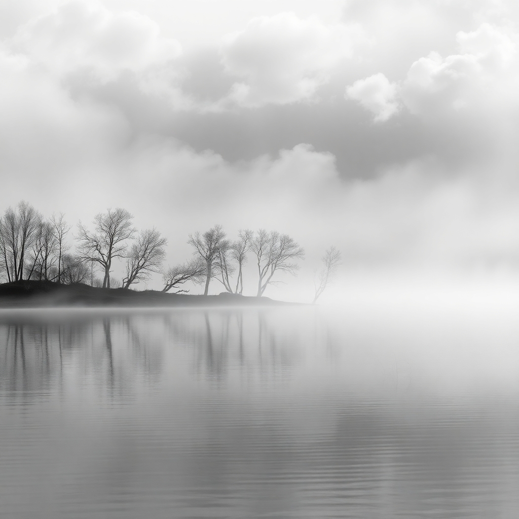 Monochrome Reflections on a Mysterious Lake – free AI stock image