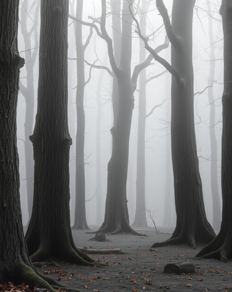 Monochrome Serenity in a Forest Setting – free AI stock image