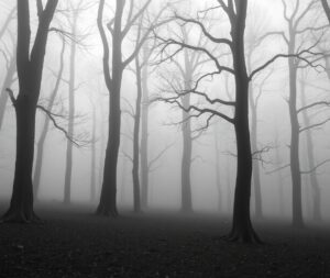 Monochrome Serenity in a Misty Forest – free AI stock image