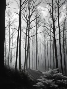 Monochrome Serenity in a Quiet Forest – free AI stock image