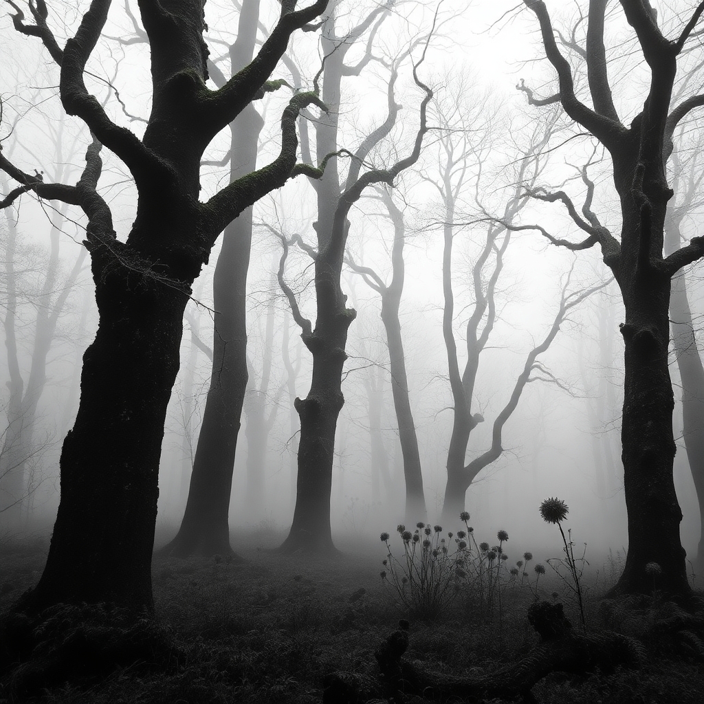 Monochrome Serenity in a Quiet Forest – free AI stock image