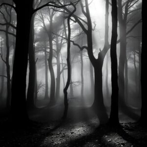 Monochrome Serenity in a Quiet Forest – free AI stock image