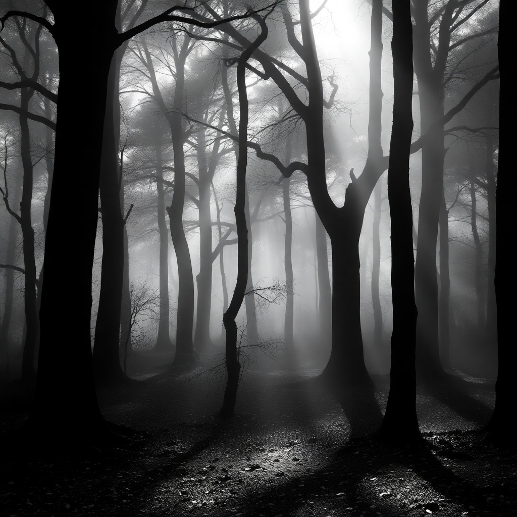 Monochrome Serenity in a Quiet Forest – free AI stock image