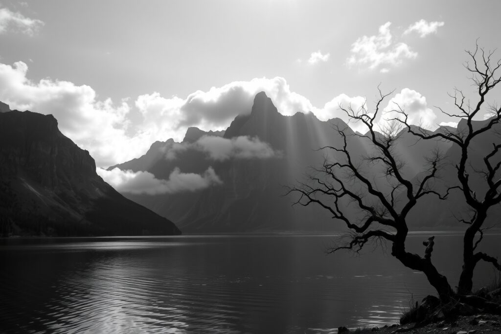 Monochrome Serenity in Nature’s Embrace – free AI stock image