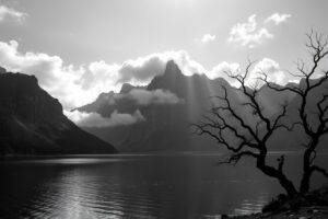 Monochrome Serenity in Nature’s Embrace – free AI stock image