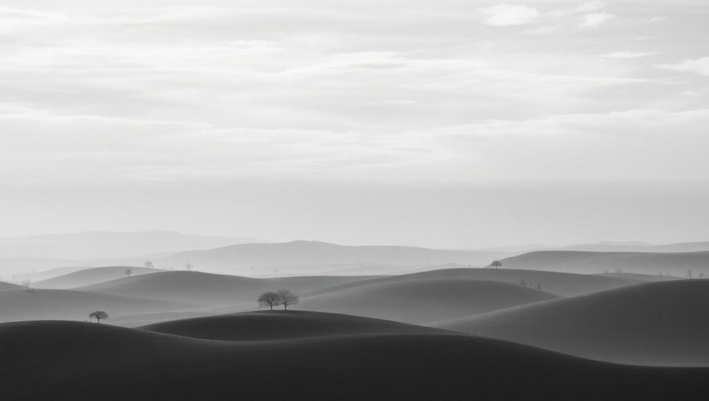 Monochrome Serenity in Rolling Hills – free AI stock image