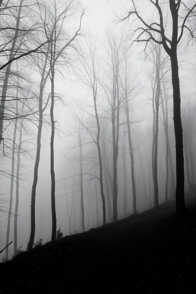 Monochrome Serenity of a Lonely Forest – free AI stock image
