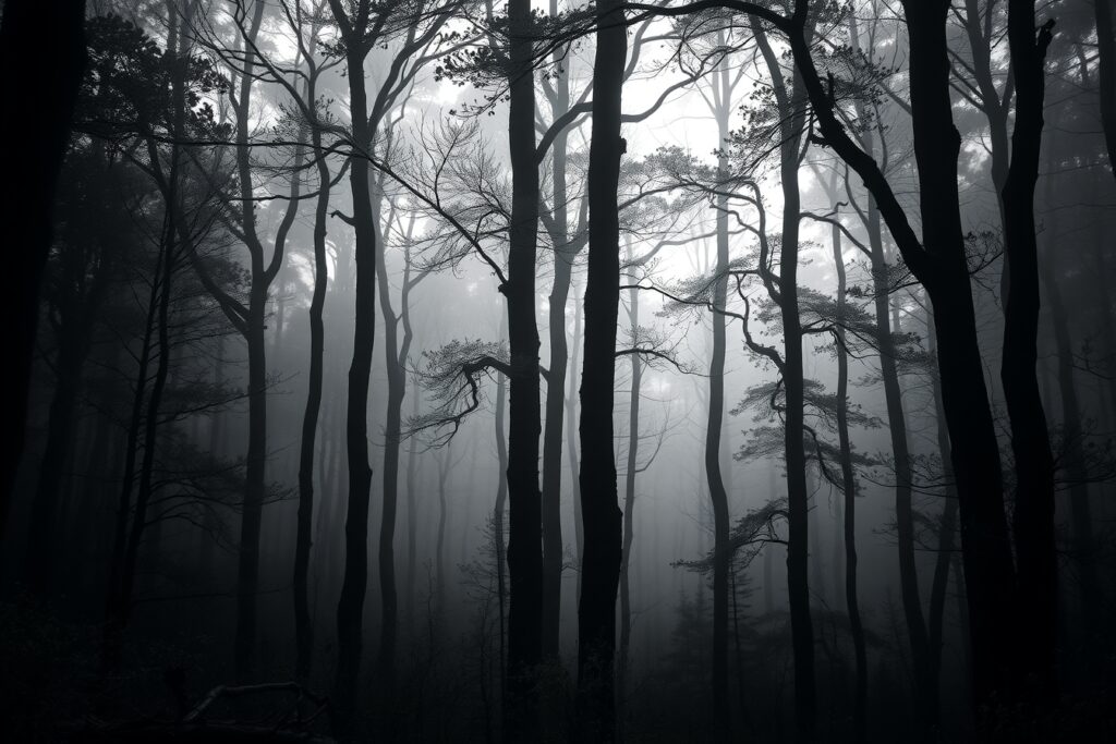 Monochrome Serenity of a Silent Forest – free AI stock image