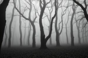 Monochrome Silence of a Foggy Forest – free AI stock image