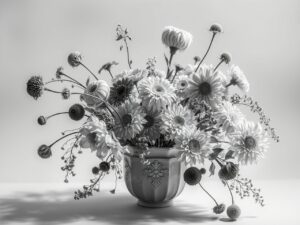 Monochrome Still Life of Dried Flowers – free AI stock image