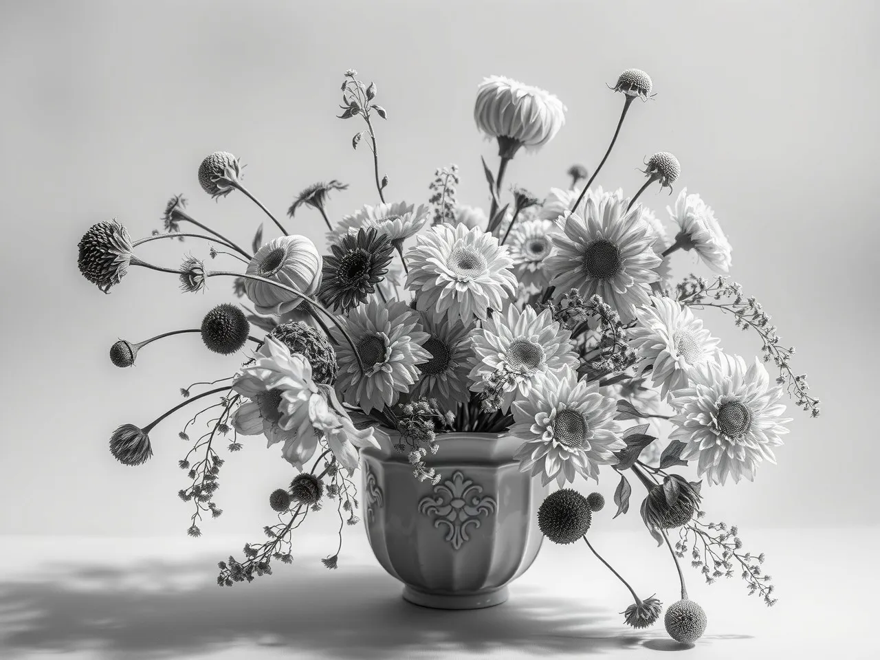 Monochrome Still Life of Dried Flowers