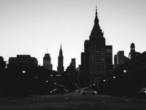Monochrome Urban Landscape at Dusk – free AI stock image