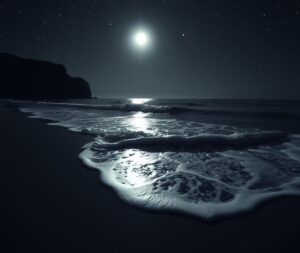 Monochrome Waves at Midnight Beach – free AI stock image