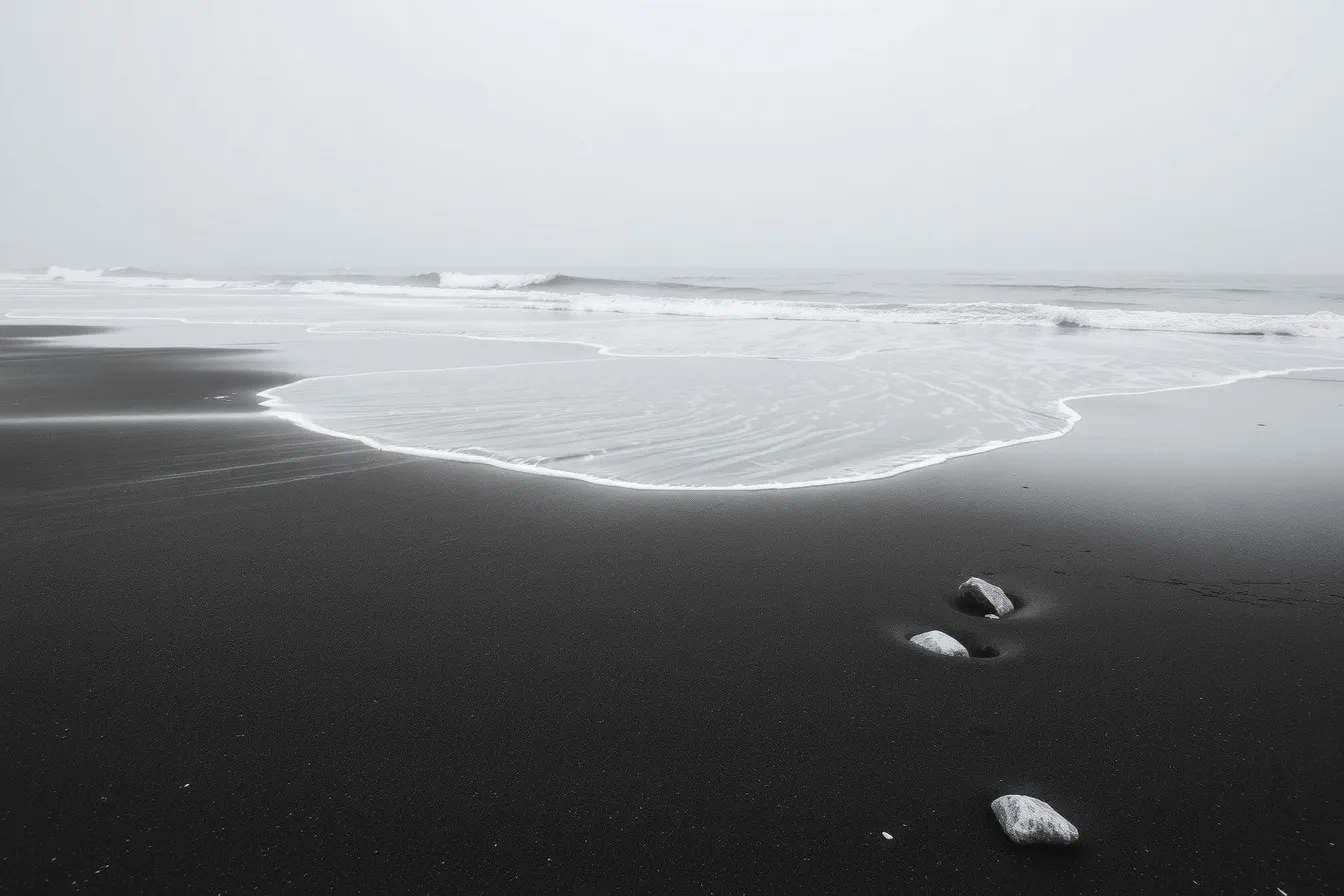Monochrome Waves on a Serene Beach