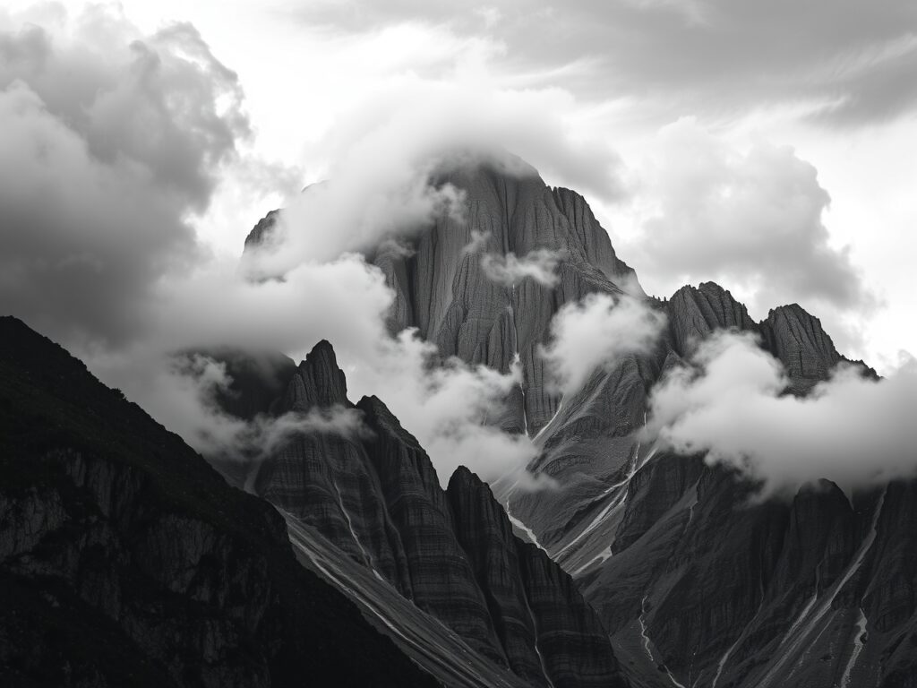 Moody Mountains in Monochrome – free AI stock image