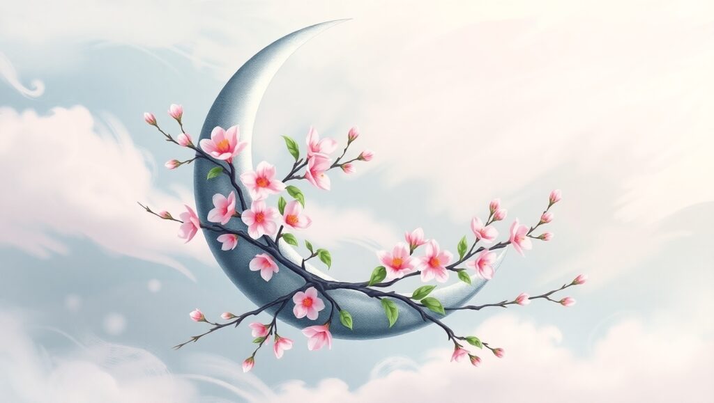 Moonlit Cherry Blossom Tattoo Design – free AI stock image