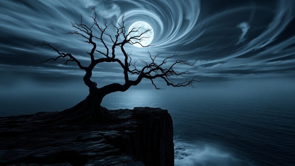 Moonlit Solitude on the Cliff – free AI stock image