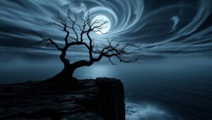 Moonlit Solitude on the Cliff – free AI stock image