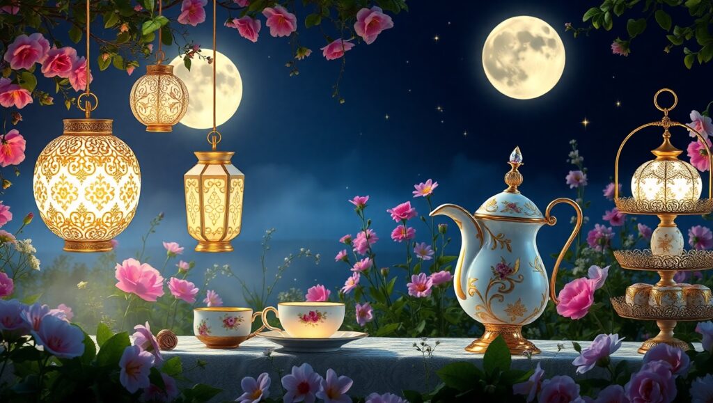Moonlit Tea Party in the Garden – free AI stock image