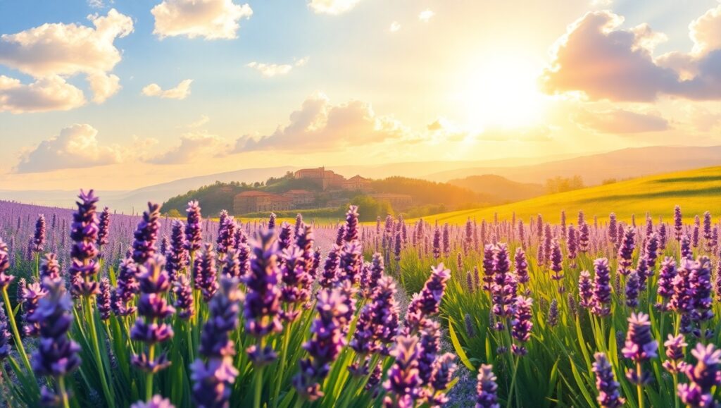 Morning Bliss in Lavender Fields – free AI stock image