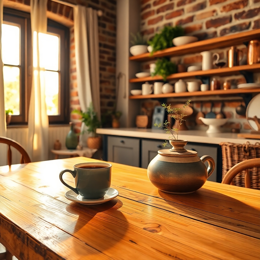 Morning Coffee Ritual in Cozy Kitchen – free AI stock image