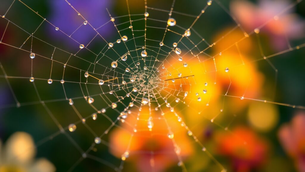 Morning Dew and Spider – free AI stock image