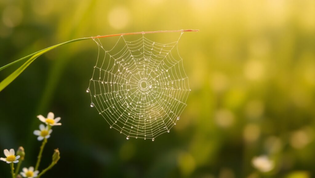 Morning Dew and Spider – free AI stock image