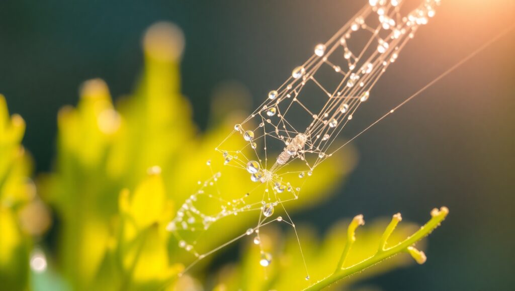 Morning Dew on Spider Silk – free AI stock image