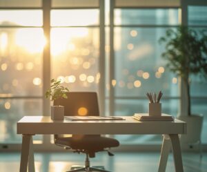 Morning Light in a Quiet Office Space – free AI stock image