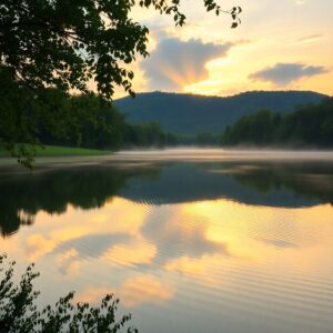 Morning Reflection on a Calm Lake – free AI stock image