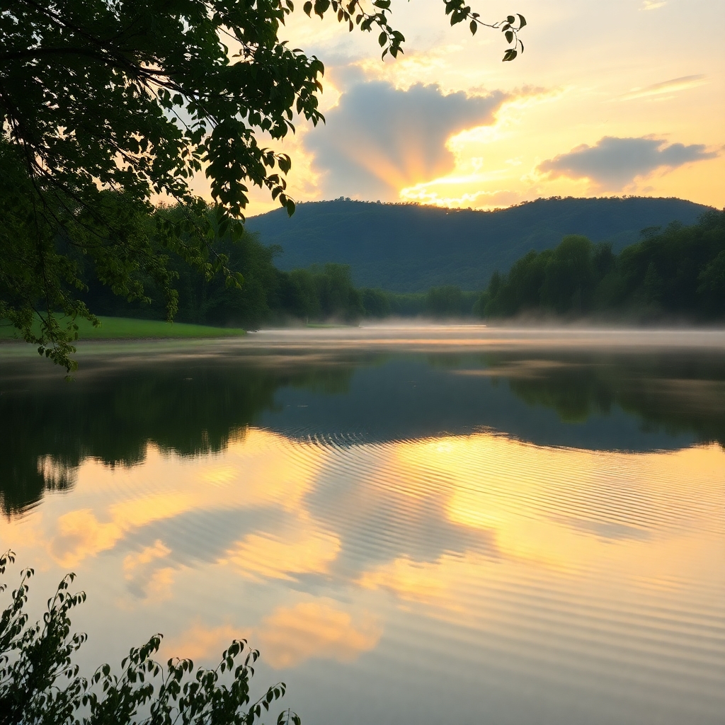 Morning Reflection on a Calm Lake – free AI stock image