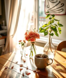 Morning Routine with Coffee and Sunshine – free AI stock image