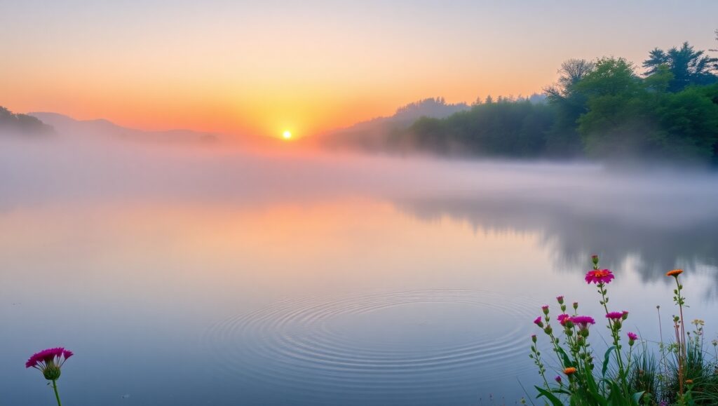 Morning Serenity Over the Lake – free AI stock image