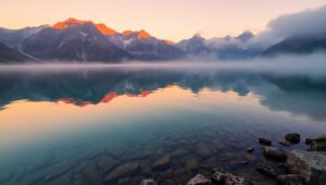 Mountain Lake at Sunrise – free AI stock image