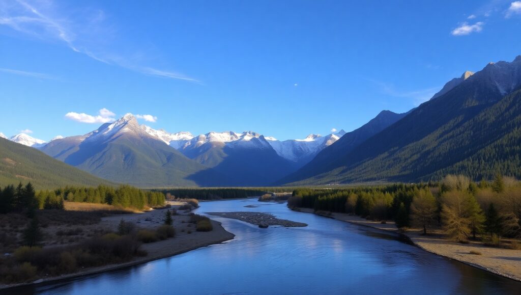 Mountain River Serenity Sketch – free AI stock image