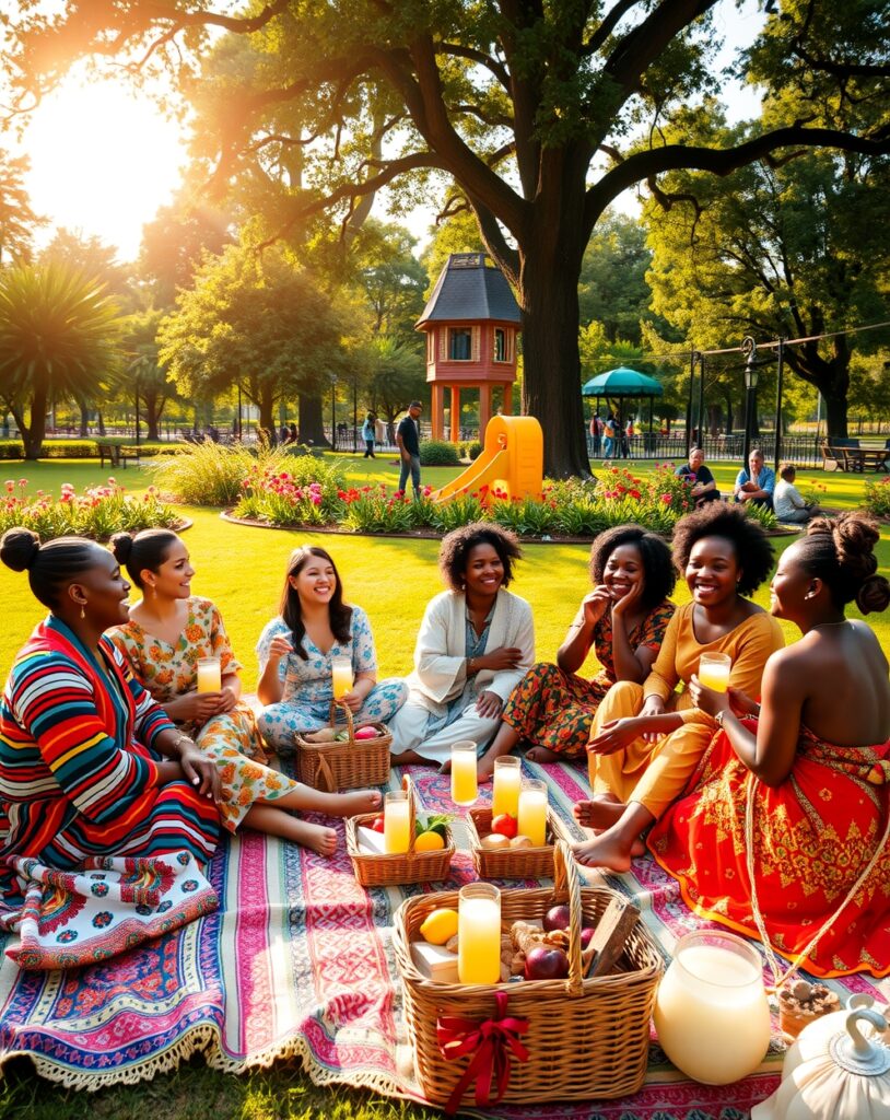 A Multicultural Gathering of Friends in a Park – free AI stock image