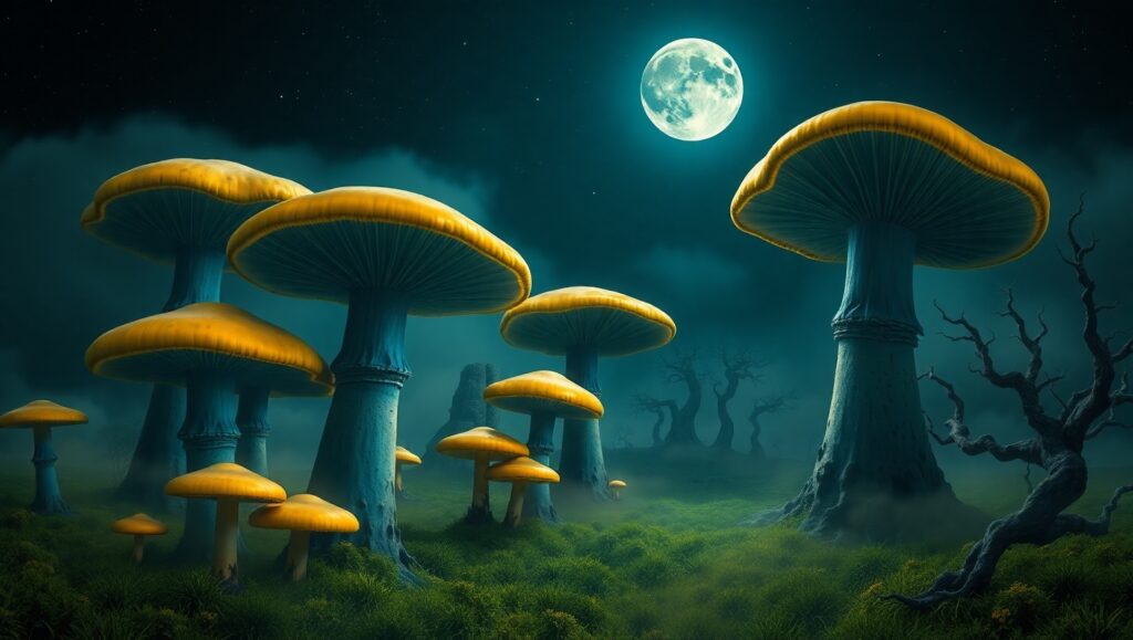 Mushroom Dreams Under Moonlight – free AI stock image