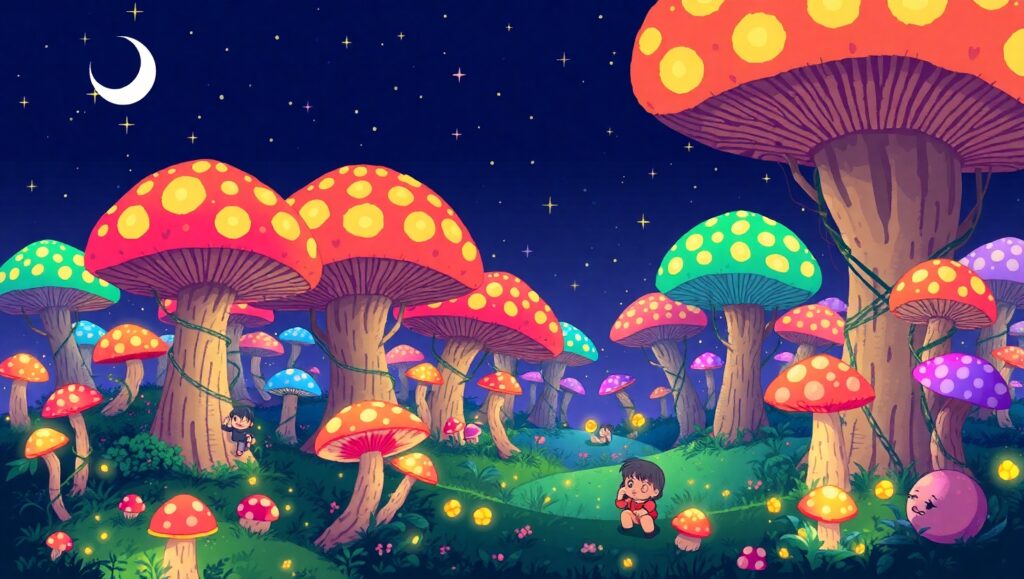 Mushroom Forest Adventure – free AI stock image