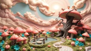 Mushroom Village in Clay Fantasy – free AI stock image