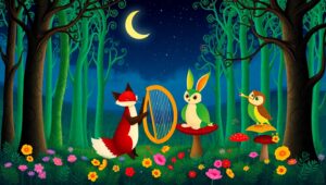 Musical Creatures in the Moonlight – free AI stock image