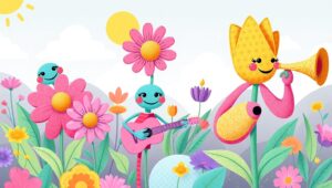 Musical Garden of Colorful Flowers – free AI stock image
