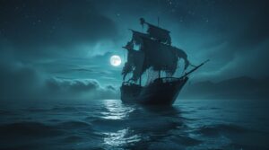 Mysterious Ghost Ship in Moonlit Waters – free AI stock image