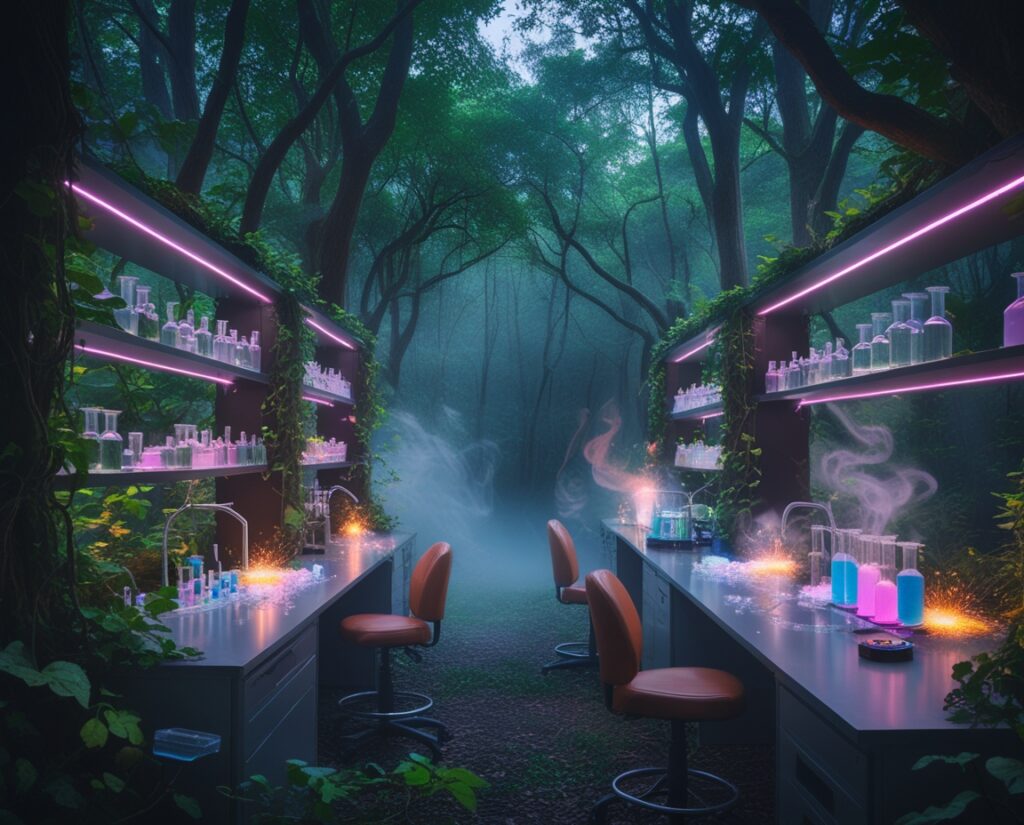 Mysterious Laboratory Within an Enchanted Forest – free AI stock image